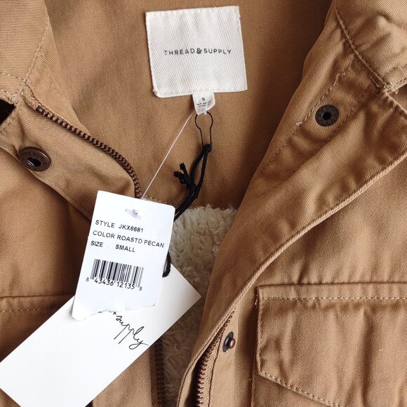 🆕Thread & Supply Canvas Utility Barn Jacket Sherpa Lined Cargo Boho Women Small - Picture 5 of 12